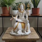 White Lord Shiva and Nandi showpiece statue for home decor with gold accents